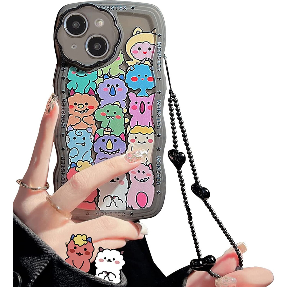 Compatible With Iphone 14 Case, Cute Clear Bear Cartoon With Heart Beaded Lanyard Wrist Strap, Soft Tpu Full Protection Cover For Women Girly - 9110895347874