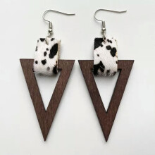 RSAMD Genuine Leather Wood Triangle Geometric Drop Earrings Statement Wooden Jewelry-#4