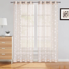 Haperlare Floral Sheer Curtains 52" x 63" Light Filtering Voile Drapes with Grommet for Living Room Dining Room, Taupe, 2 Panels