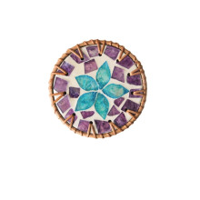Coaster Set with Handwoven Shell Surface, Heat Resistant and Waterproof, Purple Blue Floral Design