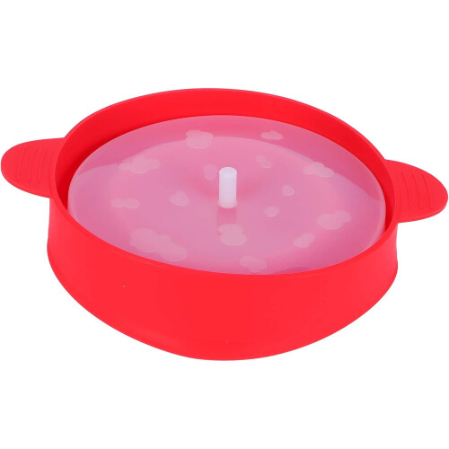 Silicone Popcorn Maker Bowl with Lid and Long Handle, Foldable Microwave Safe Red Kitchen Accessory 2