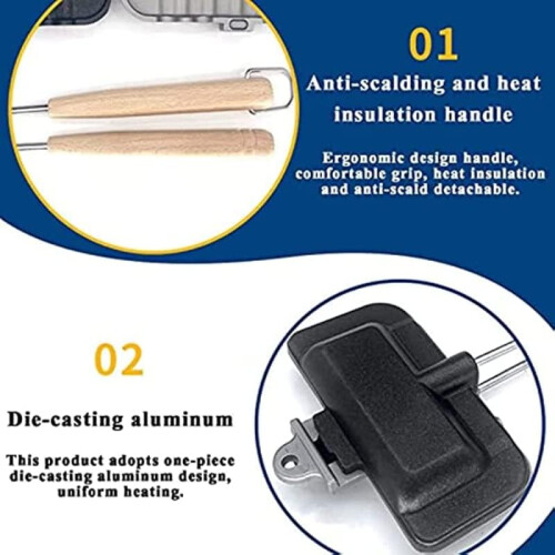 DoubleSided NonStick Sandwich Maker with Even Heat Distribution, Foldable Breakfast Grill Pan 2