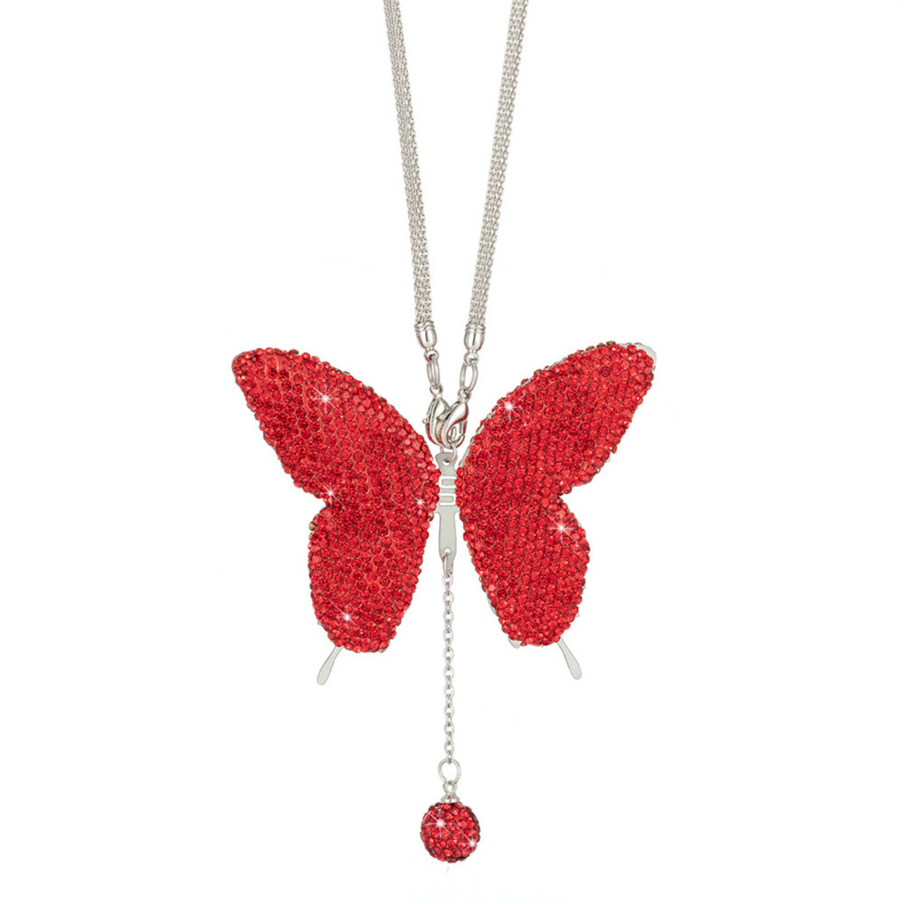 Temacd Sparkling Butterfly Pendant Car Rear View Mirror Charm Elegant Faux Crystal Pendant For Car Decoration And Home 9389440317796