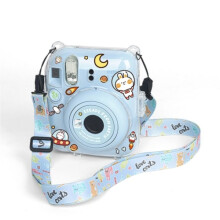 For FUJIFILM instax mini 12 Crystal Hard Acrylic Camera Case with Shoulder Strap DIY Blue Cat