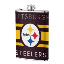 Steelers Flagon 8oz Stainless Steel Hip Flask - Food-Grade, Leather Wrap, Portable & Wearproof for Outdoor Sports, Camping, Weddings