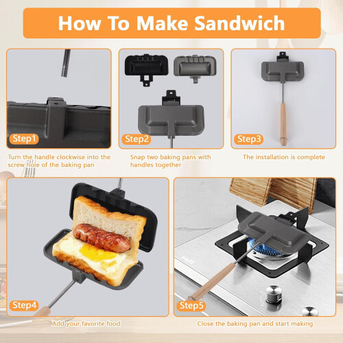 Nonstick DoubleSided Sandwich Maker with Even Heating for Grilled Cheese, Breakfast, Camping 1