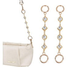 Rhombus & Flat Round Aolly Pave Crystal Rhinestone Bag Extension Chains Golden 17.8cm