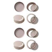 Tart Pan, 4 Inch Mini Quiche Pan Removable Bottom Non-Stick Tin, for Oven Baking Carbon Steel Gold Pie Pan.(8 Packs)