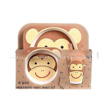 Creative New Bamboo Fiber Children's Dinnerware Set Five Piece Set Preschool Baby Gray.Monkey Five.piece.set.with.box