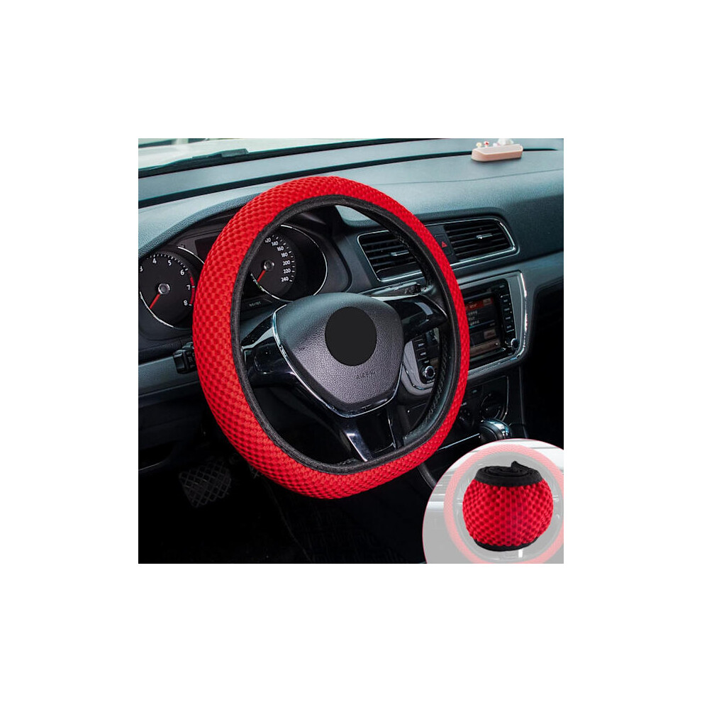 Car Stretch Elastic Steering Wheel Cover, Car Steering Wheel Protector, Microfiber Breathable Ice Silk, Car Interior Accessories Red 9389440369078