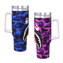 Bape Shark Teeth Camo Blue Pink Shezan Kiska 40oz H2.0 Tumbler, Vacuum Insulated with Lid & Straw - Compatible with Bape