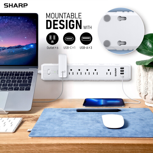 Compatible with SHARP 6-Outlet 4 USB Port 5 ft Surge Protector 1