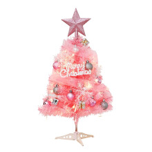 Mini Pink 2ft LED Christmas Tree with Ornaments, Tabletop Artificial Xmas Tree w/ Star, Bow & Balls – DIY Holiday Decor