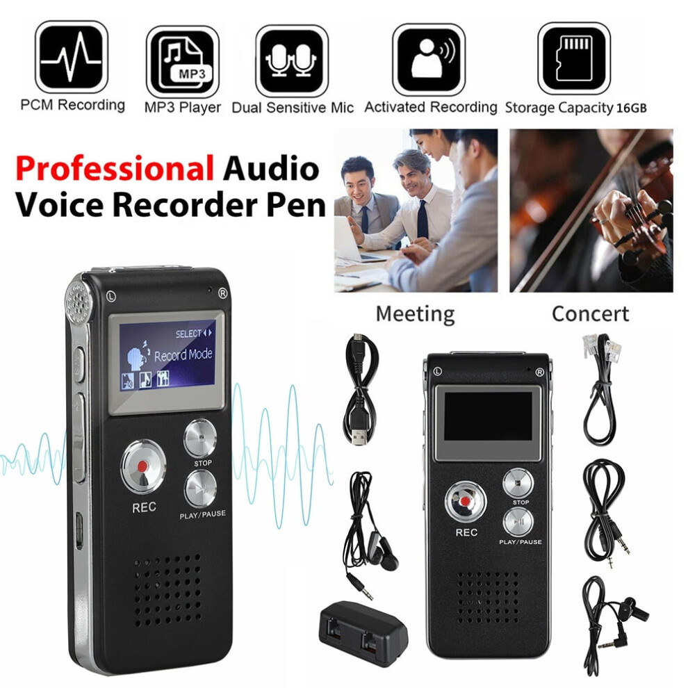 16Gb Digital Voice Recorder Voice Activated Mini Audio Recorder For Lectures,Meetings,Interview,Usb Rechargeable Mp3 Player Gray 9389440506855