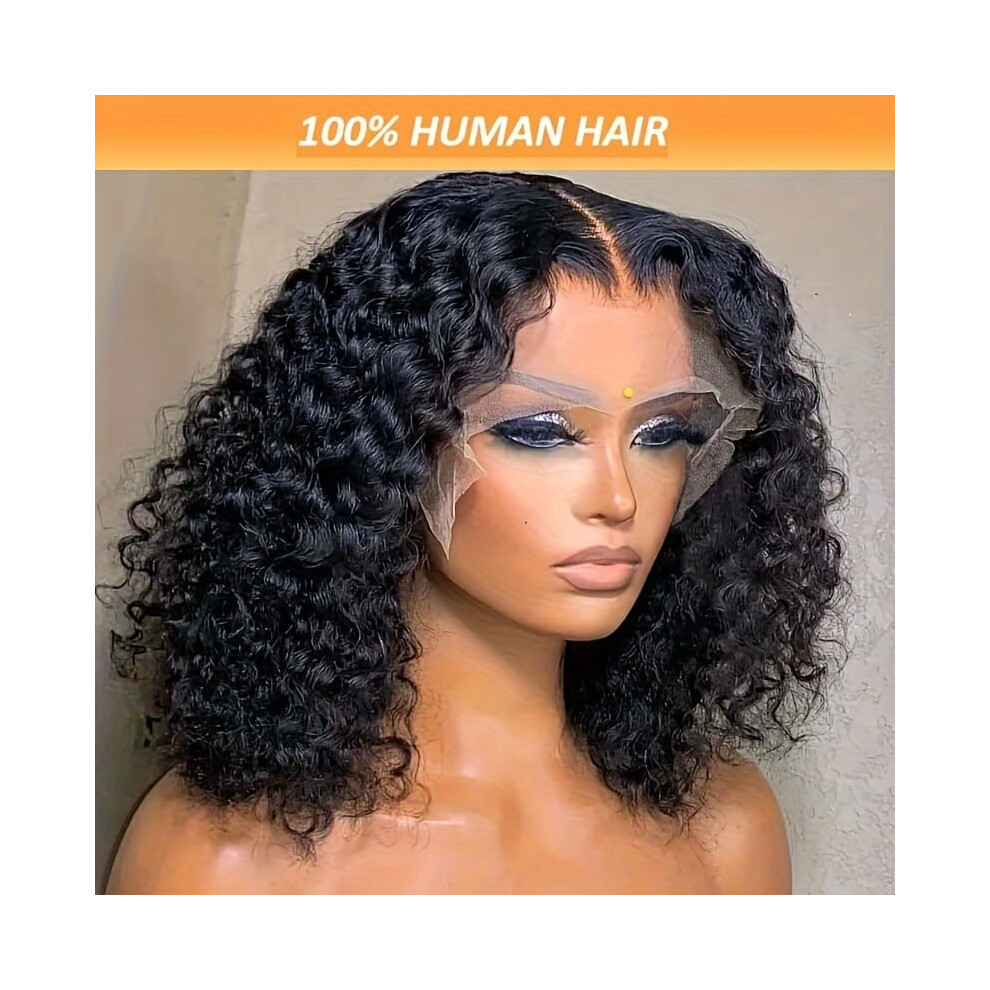 Unisex Radiant Deep Wave Bob Human Hair Wig, 13X4 Lace Frontal, 150% Density, Pre-Plucked, Wet & Wavy, Transparent Lace, Natural Hairline, Virgin Hair,