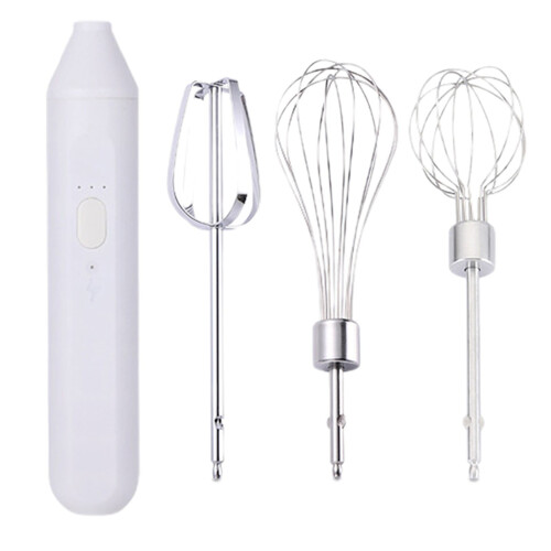 Mini Hand Mixer, USB Rechargeable, Compatible with Kitchen Tools, 3 Stainless Whisks, for Baking, Cake, Egg White, Dough 1