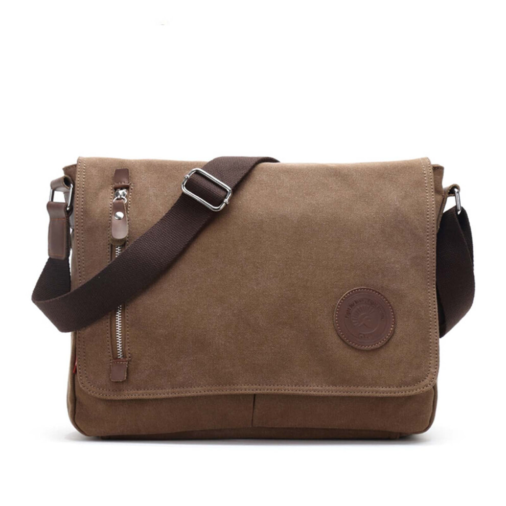 Canvas Messenger Bag 13.5" Laptop Bag For Men Women For School Work Travel - Coffee Brown 9389440630895