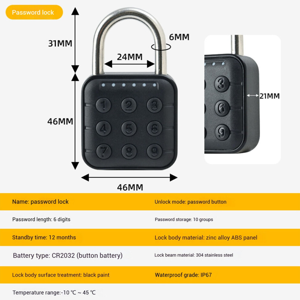 Waterproof Fingerprint & Password Padlock, Compatible With Student Dormitory, Household Cabinet Lock - Fingerprint Or Password Optional 9389440630925