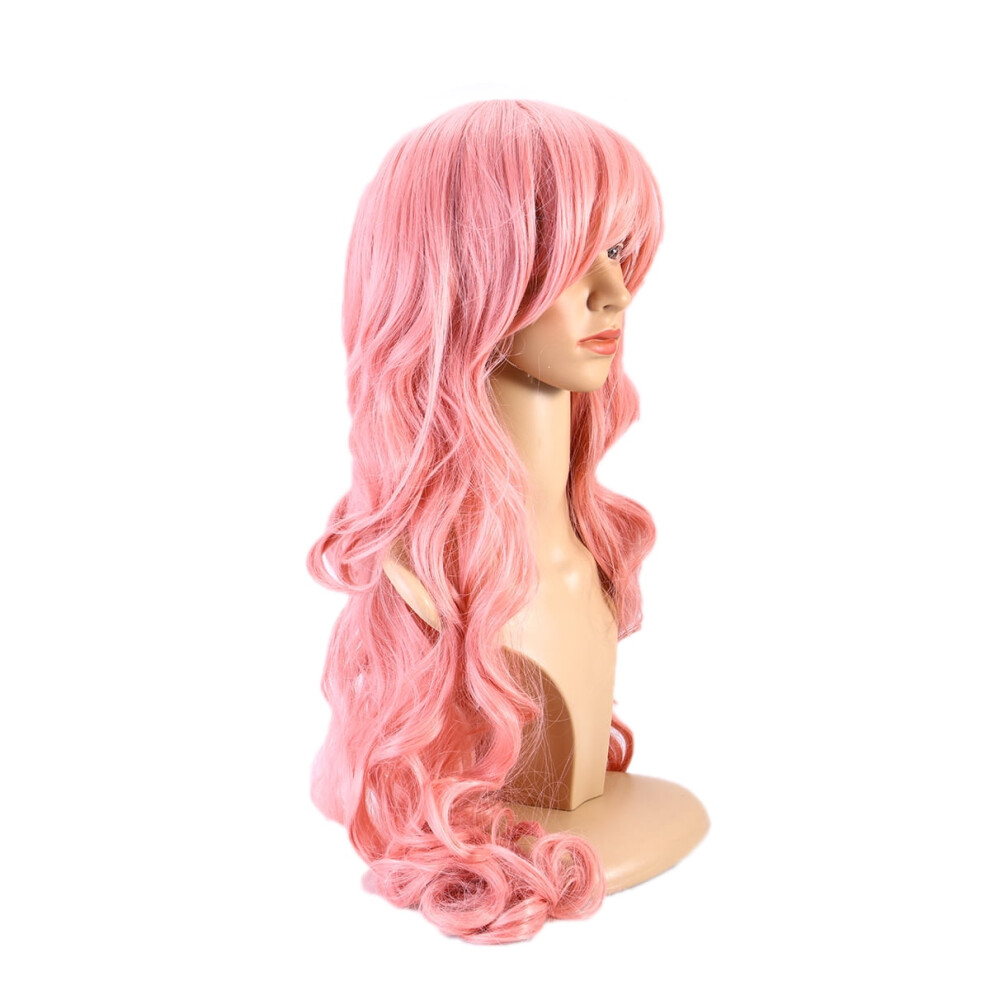 Unisex Pink Peggydoll 80 Cm Colorful Long Wave Curly Hair Wigs With Bangs Cosplay Wig Lolita Style Anime Cosplay Wigs(Pink)