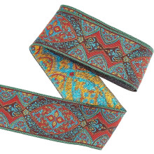 5.5Yards Jacquard Ribbon Trim 2 inch Wide Vintage Floral Embroidery Ribbon with Leaf Patterns Dark Red Polycotton Boho Embroidered Trim Fabric