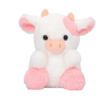 Pink Cow Plush Doll 3D Eyes Soft Fuzzy Toy for Kids Birthday Gifts PP Cotton Stuffed Animal Cattle Living Room Supplies Compatible with...