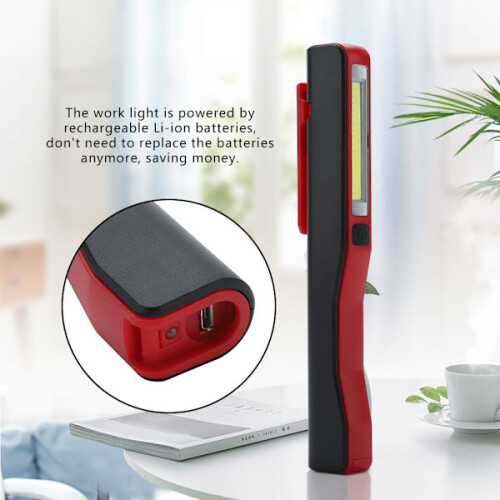 Rechargeable COB LED Flashlight Magnetic Rotating Clip Red Pen Work Light 1