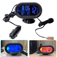 Car Digital Thermometer LCD Clock with Dual LED Backlight, Voltage Monitor, 12/24V Adjustable Stand