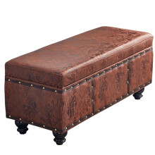 Storage Ottoman Bench with Hidden Storage, Leather Footstool, Solid Wood Legs for Living Room Brown