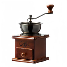 Vintage Manual Coffee Grinder with Ceramic Burr, Adjustable Coarseness, Wooden Handle for Travel