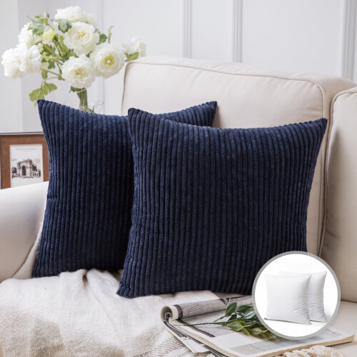 Phantoscope 22" x 22" Modern, Contemporary, Transitional Navy Blue Striped Polyester Throw Pillow , ( 2 Count)