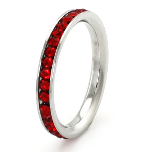 Stainless Steel Eternity 3 mm Ruby & Blue Sapphire Color Crystal Stackable Rings (2 pieces) Set 1