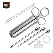 Delaman Meat Marinade Injector, Stainless Steel BBQ Meat Marinade Injector Turkey 3 Seasoning Flavor Needles with Clean Brushes
