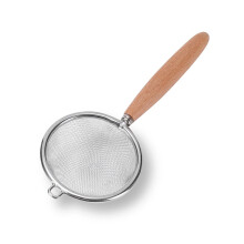 Food Filter Wooden Handle Kitchen Strainer 304 Stainless Steel Handheld Flour Fine Mesh Spoon Colander, S