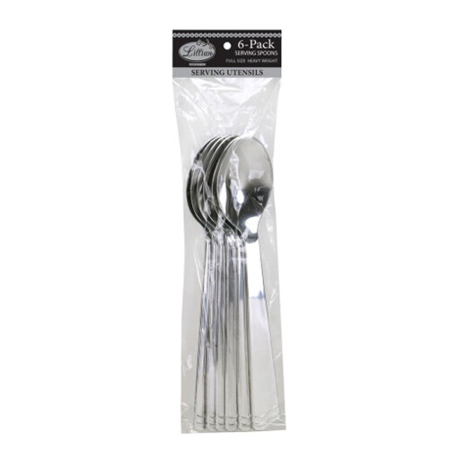 10" Elegant Silver Polished Plastic Salad Serving Utensils Fork & Spoon (Spoons - 6 Pack) 2