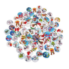 100pcs 1.5cm 2-Hole Wooden Buttons with Christmas Colored Pattern for Sewing Scrapbooking(Assorted Color)