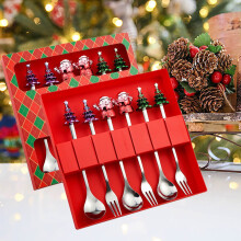 Christmas Coffee Spoons Set, Stainless Steel Xmas Tree & Snowman Tea Spoons, Dessert Forks, Cute Cutlery Gift - Compatible with holiday kitchen decor