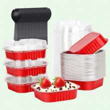 40 Pack Disposable Muffin Tin, 7.5oz Aluminum Foil Pie Pans with Lids, 4” Square Mini Cake Pan Containers