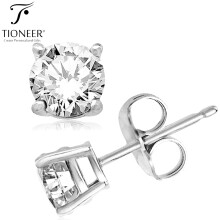 Tioneer 5mm 925 Sterling Silver Dark Brilliant Round-Cut Cubic Zirconia Earring Stud for Men & Women | Tioneer Box
