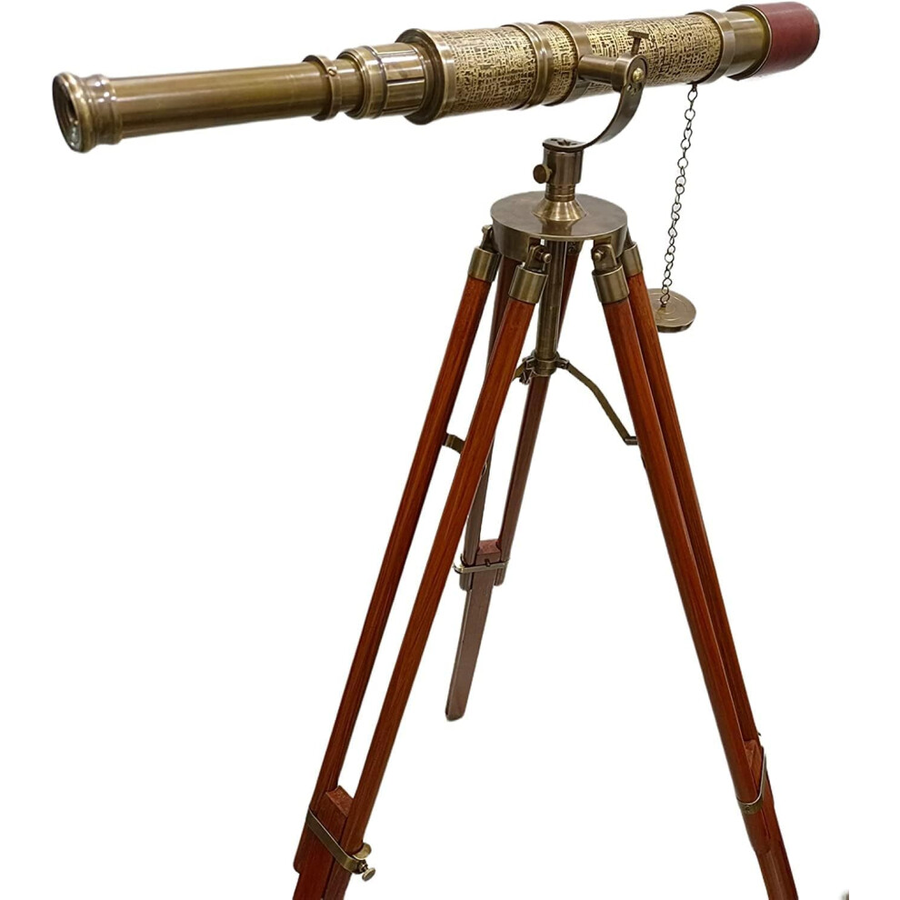 Nautical Brass Telescope Antique Finish With Adjustable Wooden Tripod And 42X Magnification 9070919123122