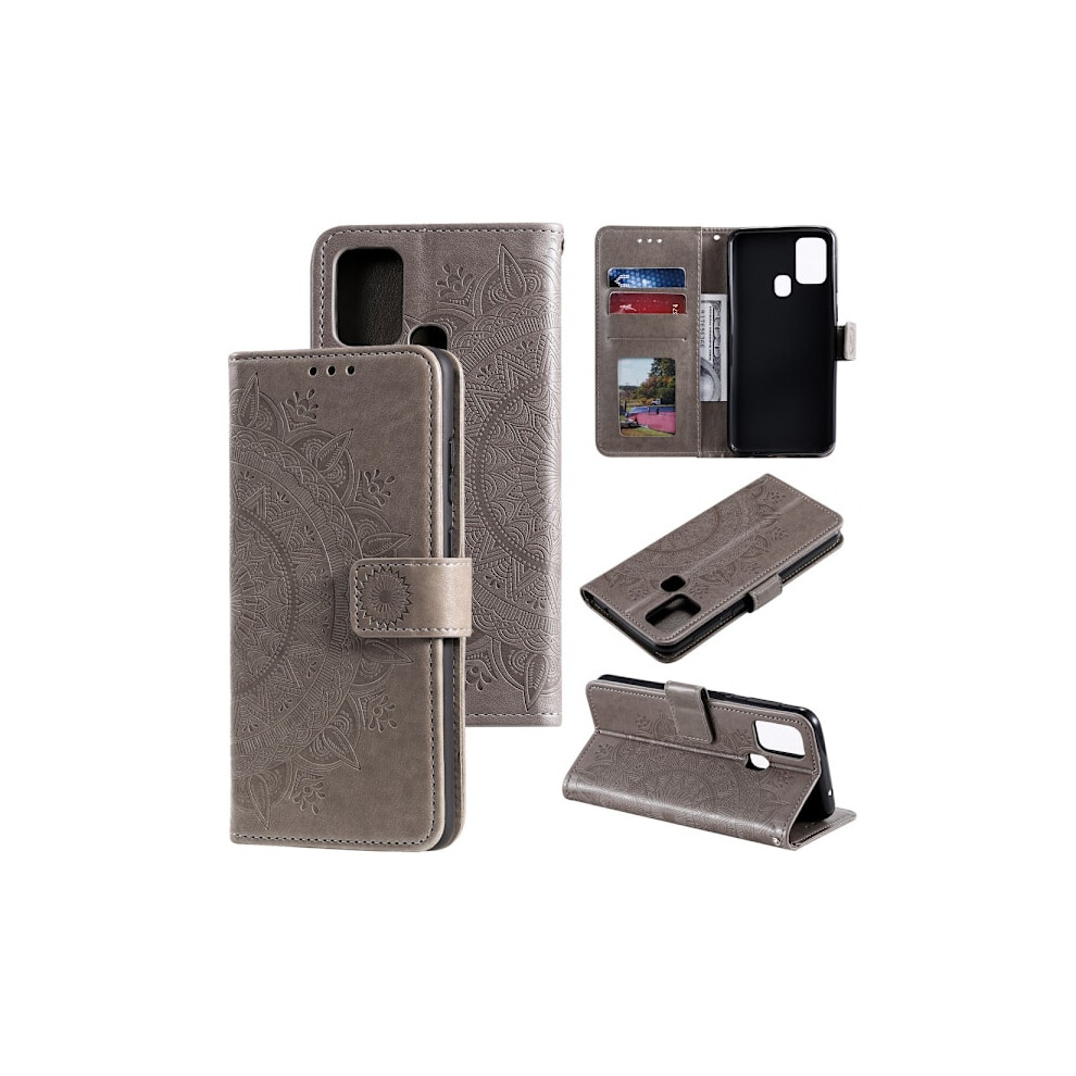 Compatible With Samsung Galaxy A21s - Mandala Wallet Case - Grey 9389440466616