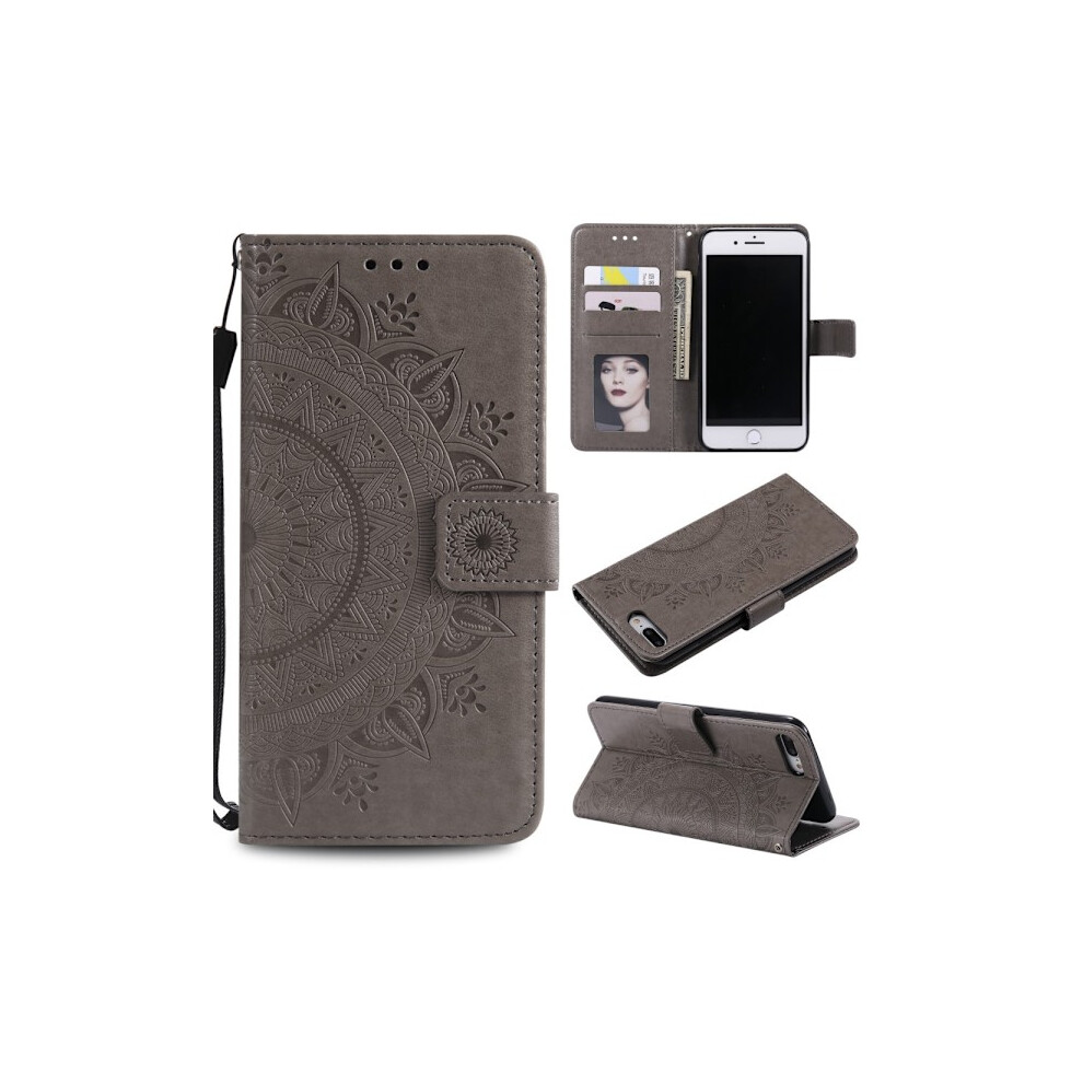 Compatible With Iphone 7/8 Plus - Mandala Wallet Case - Grey 9389440467002