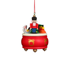 10-0923 - Christian Ulbricht Ornament - Red Music Box With Nutcracker - 3"H x 2.5"W x 2.5"D