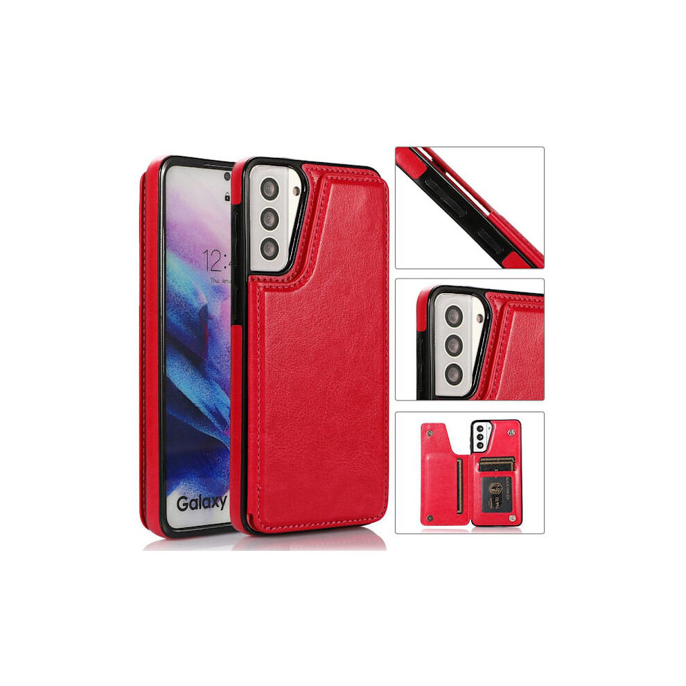 Compatible With Samsung Galaxy S21 - Stylish Case With Card Holder Rose Red 9389440511682