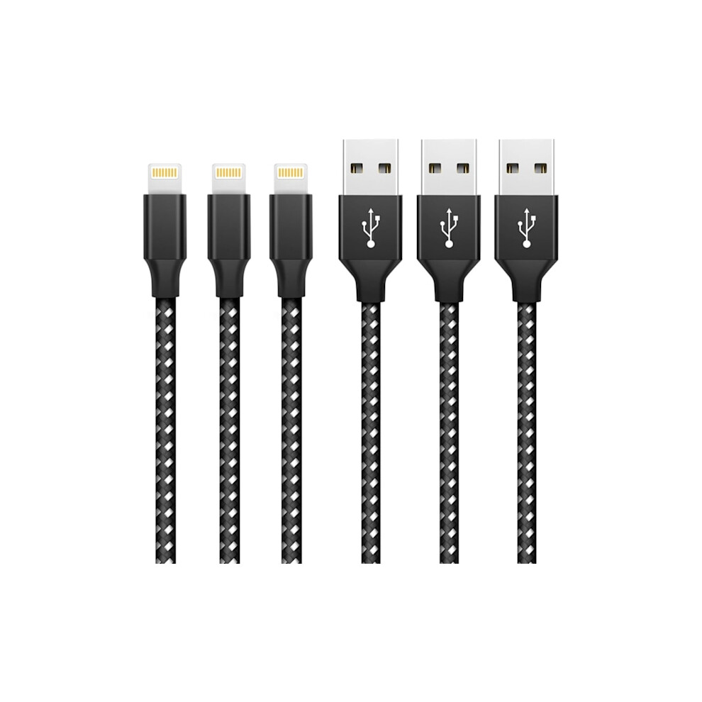 Compatible With Iphone Charging Cable 3-Pack 3Ft/1M Nylon Braided Fast Charging & Syncing Compatible With Iphone Cord Black 9389440511965