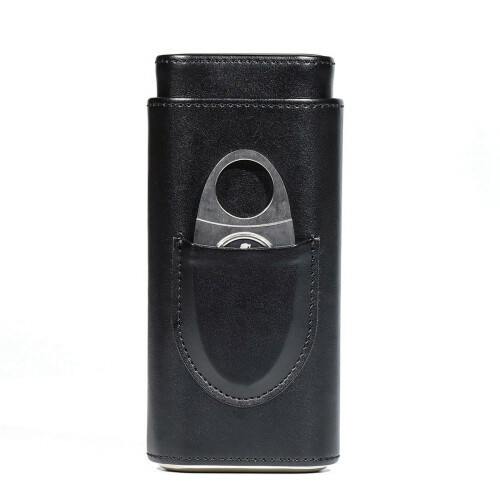 Case Three-Finger Portable Humidor PU Leather Case Box,Black 2