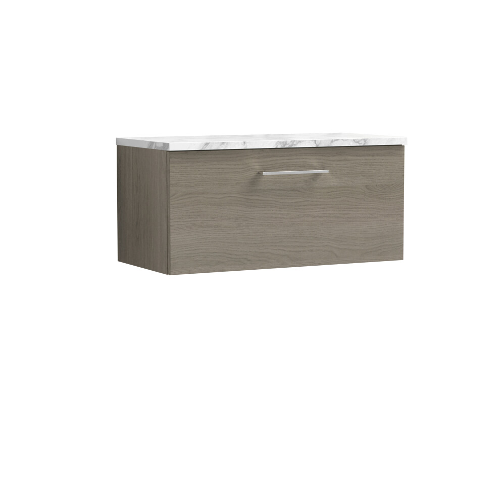 Balterley Level 800Mm Wall Hung Single Drawer Vanity Unit With Laminate Worktop For Stylish Compact Bathroom Storage Solace Oak