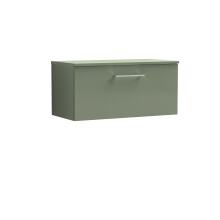 Balterley Level Modern Bathroom 800mm Wall Hung 1-Soft Close Drawer Vanity Unit with Worktop, 805 x 377 x 390mm, Satin Green