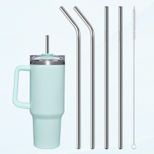 4 PCS Stainless Steel Straws Compatible with Stanley Quencher 40oz, Reusable Tumbler Straws with Cleaning Brush