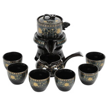 Kung Fu Tea Set with Automatic Rotation Porcelain Teapot and 6 Cups for Home or Wedding Gift