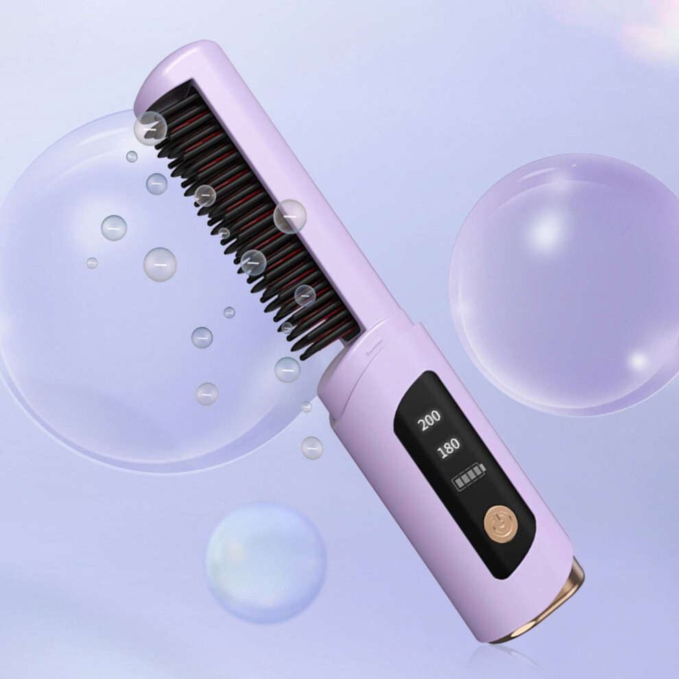 Inerposs Portable Mini Wireless Hair Straightening Comb - Negative Ion Keratin Tech, 35W, Ceramic, USB Rechargeable, 2 Speed